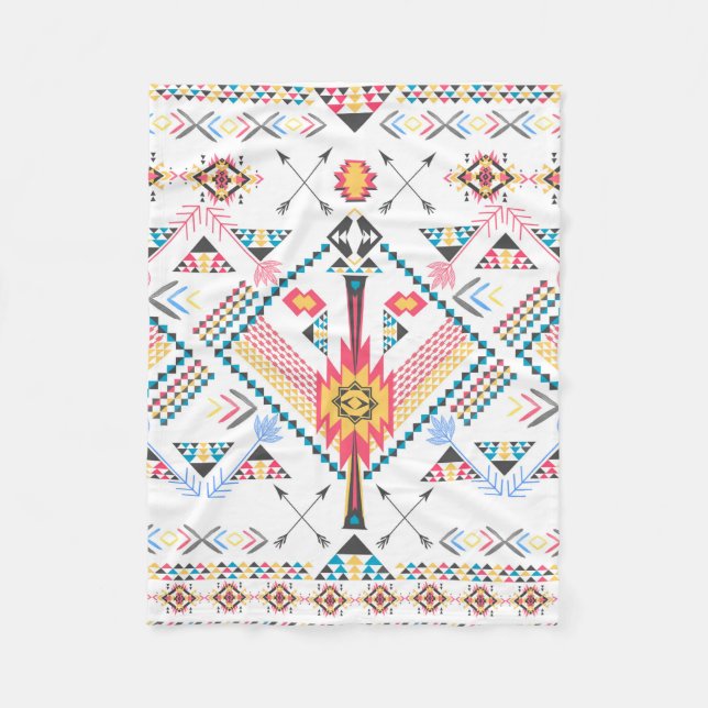 Cool trendy tribal ethnic geometric pattern fleece blanket (Front)