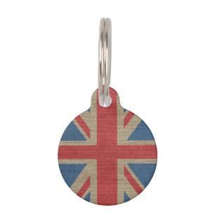 Cool trendy U.K. Union Jack Flag burlap texture Pet Tag