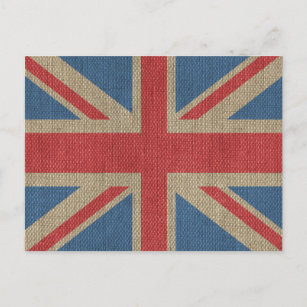 Cool trendy U.K. Union Jack Flag burlap texture Postcard