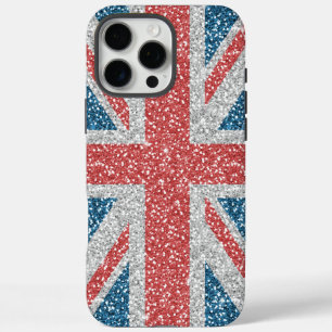 Cool trendy U.K. Union Jack flag faux glitter iPhone 16 Pro Max Case