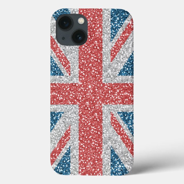 Cool trendy U.K. Union Jack flag faux glitter Case-Mate iPhone Case (Back)