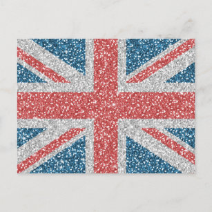 Cool trendy U.K. Union Jack flag faux glitter Postcard