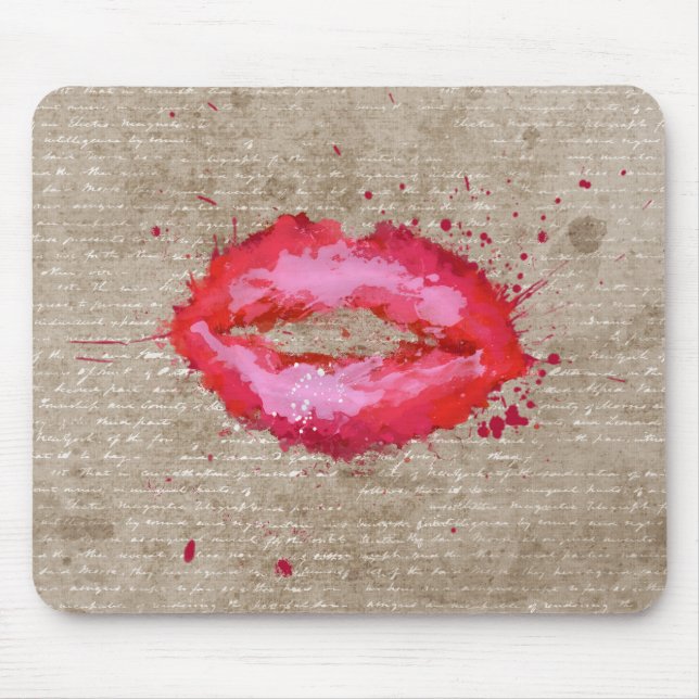 Cool trendy vintage watercolours lips splatters mouse pad (Front)