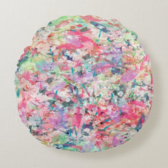 Cool trendy watercolor splatters abstract art round cushion (Front)