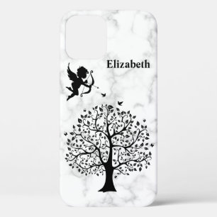 Cool Trendy White Marble, Tree iPhone 12 Case