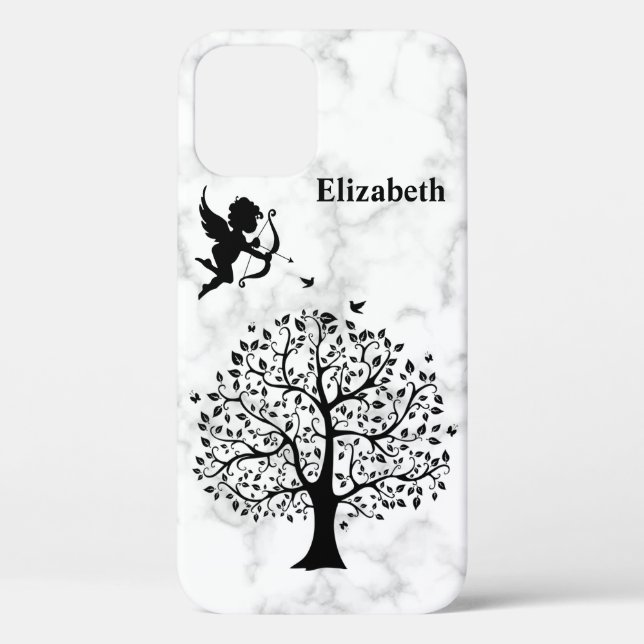 Cool Trendy White Marble, Tree Case-Mate iPhone Case (Back)