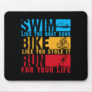 Cool triathlon design for men women swim bike run mouse pad