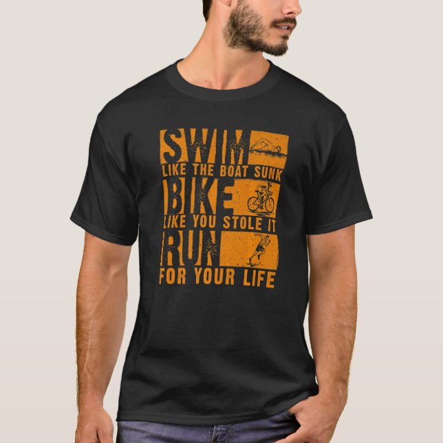 Cool Triathlon For Men Women Boat Swim Bike Run Tr T-Shirt (Front)