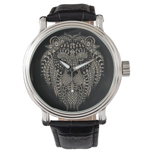Cool Tribal Metallic Lion Head Black Watch (Front)