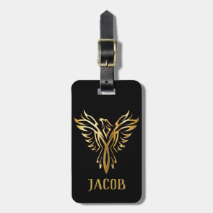Cool Tribal Tattoo Style Gold & Black Phoenix Bird Luggage Tag