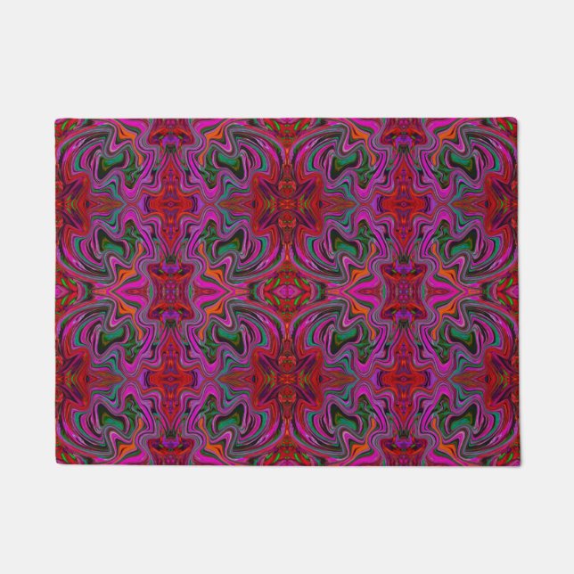 Cool Trippy Magenta, Red and Green Wavy Pattern Doormat (Front)