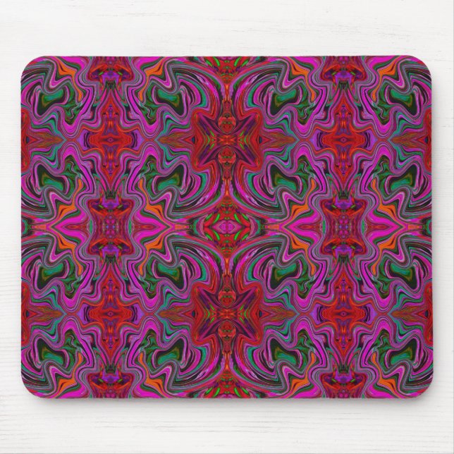 Cool Trippy Magenta, Red and Green Wavy Pattern Mouse Pad (Front)