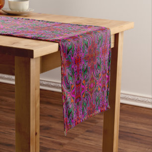 Cool Trippy Magenta, Red and Green Wavy Pattern Short Table Runner