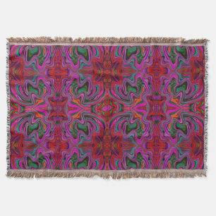 Cool Trippy Magenta, Red and Green Wavy Pattern Throw Blanket