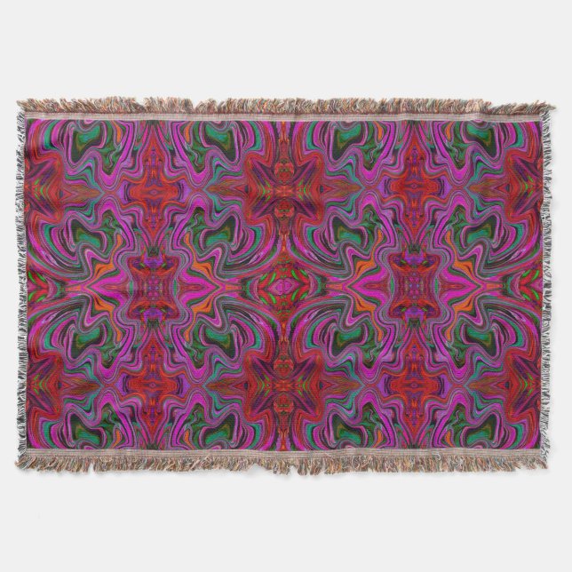 Cool Trippy Magenta, Red and Green Wavy Pattern Throw Blanket (Front)