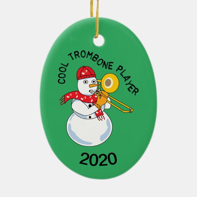 Cool Trombone Player Ceramic Tree Decoration (Back)