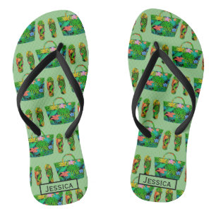 Cool Tropical Accessory Pattern Green Personalised Jandals