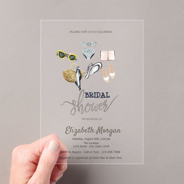 Cool Tropical Beach Bridal Shower Acrylic Invitations (Insitu (Handheld))