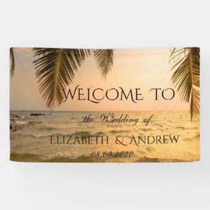 Cool Tropical Beach,Palm Sunset Wedding Banner
