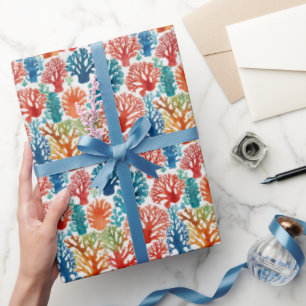 Cool Tropical Colourful Corals Watercolor Pattern  Wrapping Paper