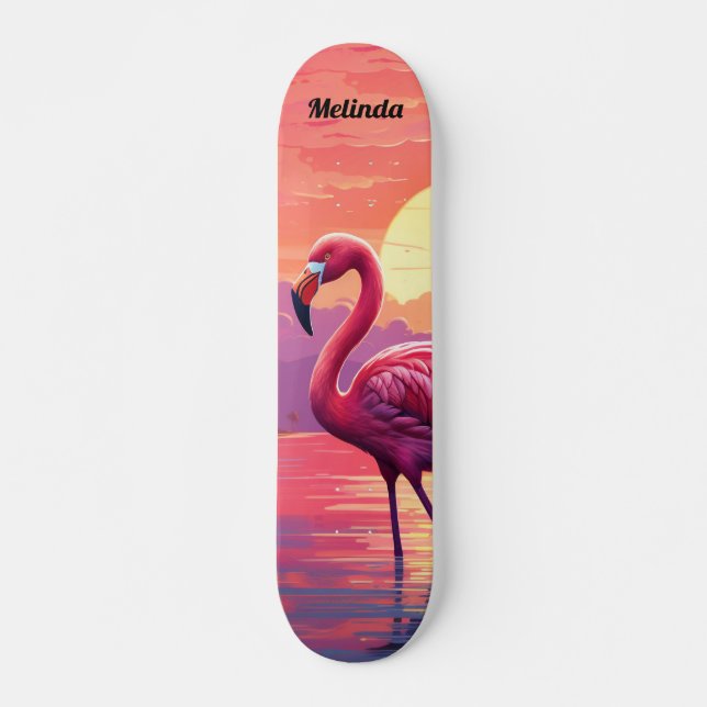 Cool Tropical Flamingo Skateboard (Front)