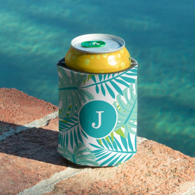 Cool Tropical Leaves Monogrammed Can Cooler (In Situ Pool)