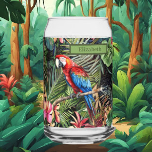 Cool Tropical Parrot lovers add name Can Glass