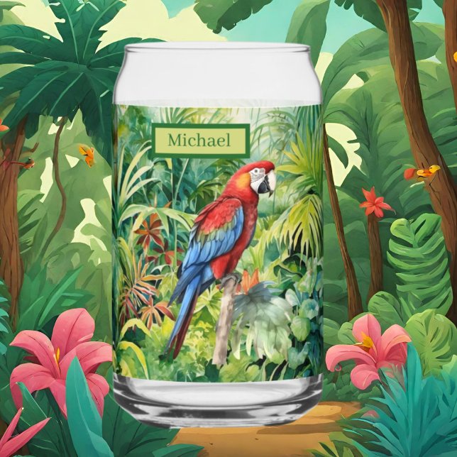 Cool Tropical Parrot lovers add name  Can Glass (Creator Uploaded)