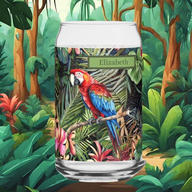 Cool Tropical Parrot lovers add name  Can Glass (Creator Uploaded)