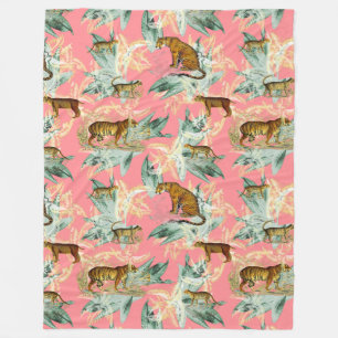 Cool Tropical Safari Wild Cats Tiger Pink Fleece Blanket