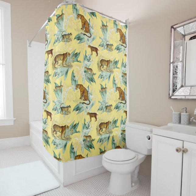 Cool Tropical Safari Wild Cats Tiger Yellow Shower Curtain (In Situ)