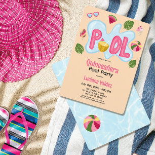 Cool Tropical Summer Pool Party Quinceañera Invitation