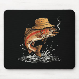 Cool trout fish smoking outdoor angler humour art mouse pad