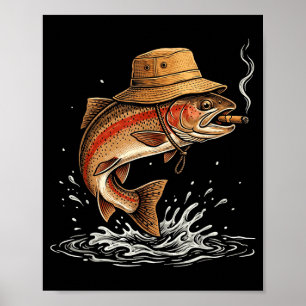 Cool trout fish smoking outdoor angler humour art poster