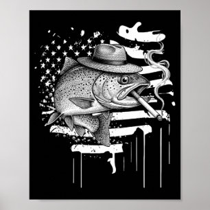 Cool trout fish smoking outdoor angler humour art  poster
