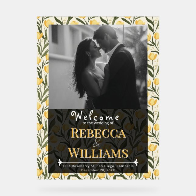 Cool Tulip Petal Winter Wedding Acrylic Sign (Front)