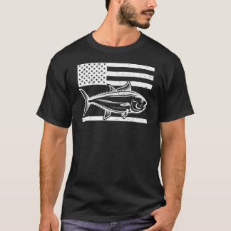 Cool Tuna American Flag Fishing Rod Tuna Fisherman T-Shirt