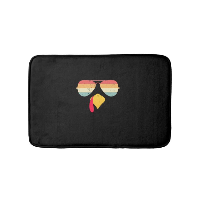 Cool Turkey Face With Sunglasses Funny Thanksgivin Bath Mat (Front)