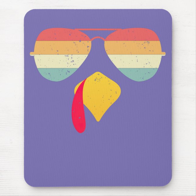 Cool Turkey Face With Sunglasses Funny Thanksgivin Mouse Pad (Front)