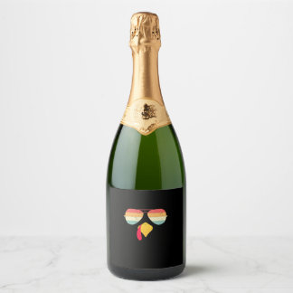 Cool Turkey Face With Sunglasses Funny Thanksgivin Sparkling Wine Label
