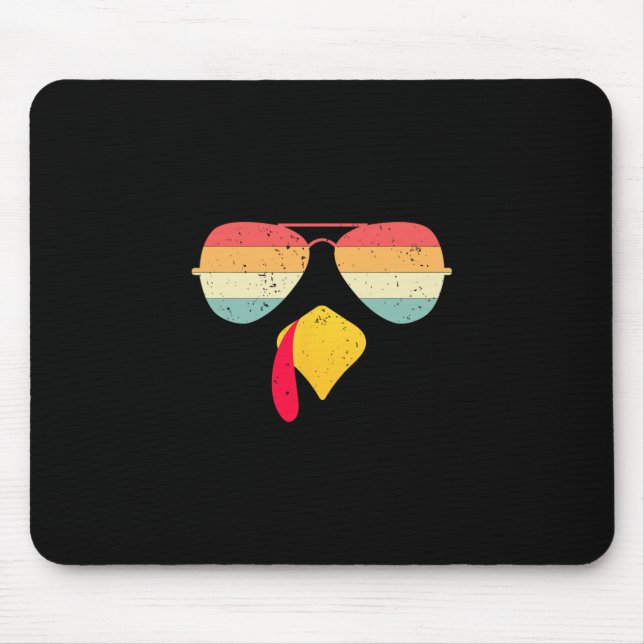 Cool Turkey Face With Sungles Funny Thanksgiving F Mouse Pad (Front)