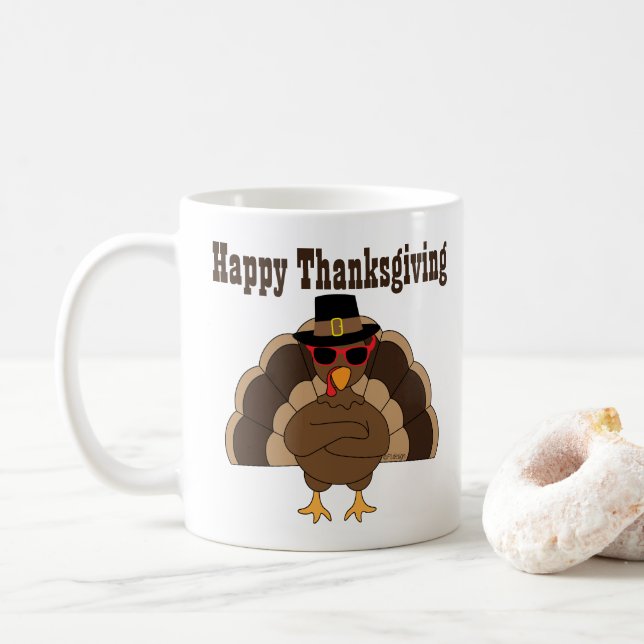 Cool Turkey Happy Thanksgiving custom text Coffee Mug (With Donut)