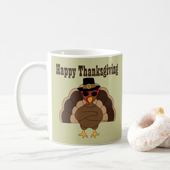 Cool Turkey Happy Thanksgiving custom text Coffee Mug (With Donut)