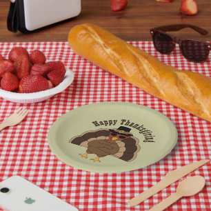 Cool Turkey Happy Thanksgiving fun Custom text  Paper Plate