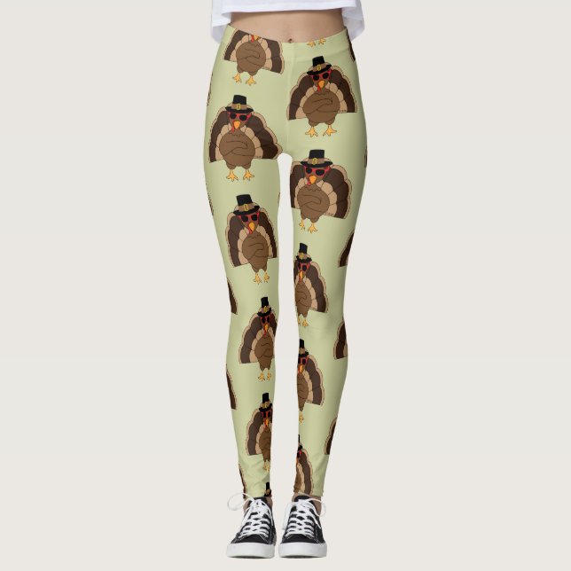 Cool Turkey sunglasses Happy Thanksgiving pattern Leggings (Front)