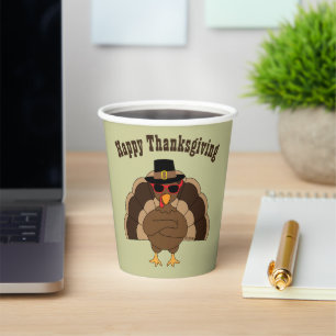 Cool Turkey Thanksgiving fun brown green pattern Paper Cups