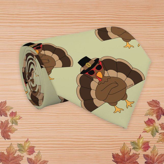 Cool Turkey Thanksgiving fun brown green pattern Tie (Creator Uploaded)