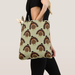 Cool Turkey Thanksgiving fun brown green pattern Tote Bag