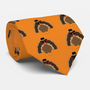 Cool Turkey Thanksgiving fun orange pattern Tie