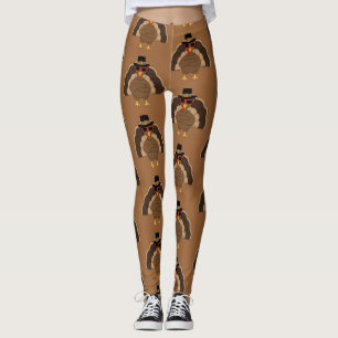 Cool Turkey Thanksgiving pattern on brown Leggings